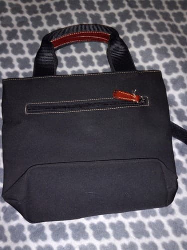 Franco Sarto Handbag Purse Black Small Tote Stripe Double Handles - Thumbnail 2