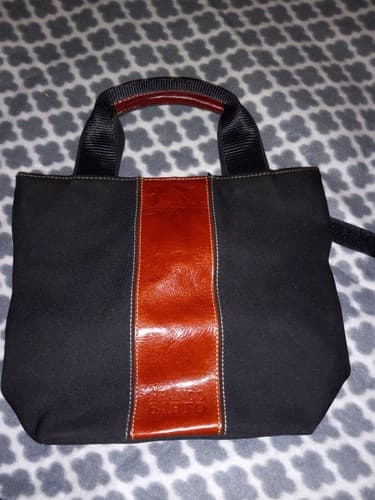 Franco Sarto Handbag Purse Black Small Tote Stripe Double Handles - Image 1