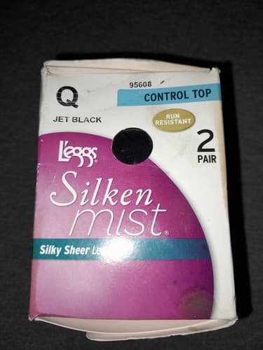 L'eggs sz Q Jett Black Silky Sheer Leg Silken Mist Control Top Pantyhose 2 Pair - Image 1