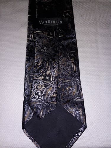 Vtg Van Heusen Mens Tie Gray Green Paisley Silk Neck Tie W 3.75'' × L 61'' - Thumbnail 2