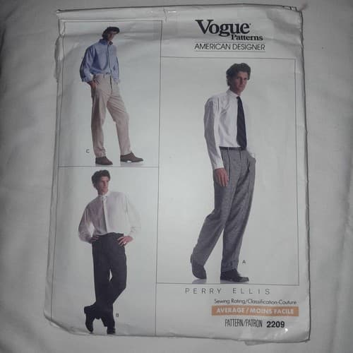 Vogue 2209 Pattern Perry Ellis Pleated Formal Pants Cut Sz 36 American Designer - Image 1