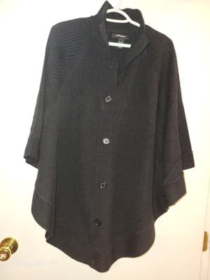 Argee Knit Black Poncho Cape Sweater Hybrid Design Knitted Flattering Silhouette - Thumbnail 2