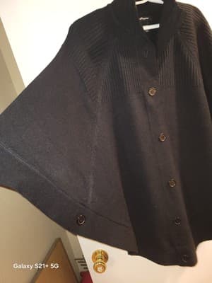 Argee Knit Black Poncho Cape Sweater Hybrid Design Knitted Flattering Silhouette - Thumbnail 3