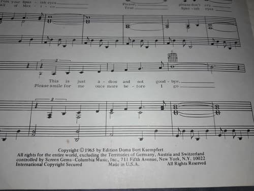 1965 Spanish Eyes Lyrics Charles Singleton & Eddie Synder Music Bert Kaempfert - Thumbnail 3