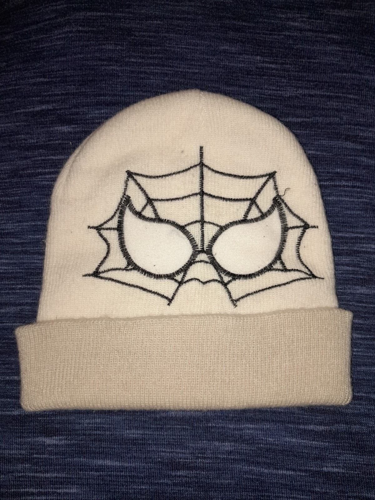 Ivory Kids Youth Spiderman Beanie Knit Embroidered Web Eyes Warm Winter Wear - Image 1