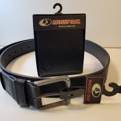 Mossy Oak Bifold Wallet & Comfort Stretch Belt Set Black NEW Gift - Image 1