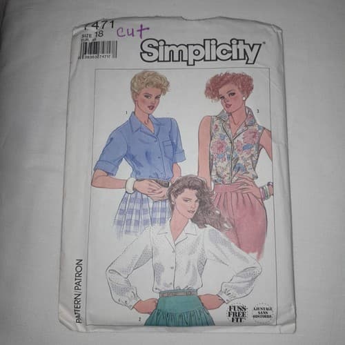 Simplicity 7471 Pattern Blouse Tops Sleeve variations Fuss Free Fit, Cut Size 18 - Image 1