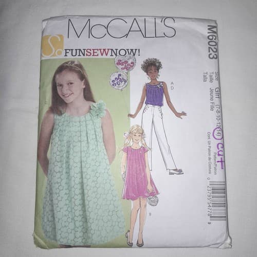McCalls Sewing Pattern M6023 Fun Sew Now Pants Summer Dress Top Cut Size 14 - Image 1