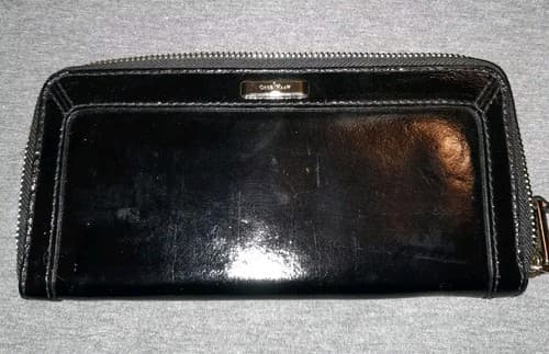 COLE HAAN Womens Zip Around Wallet Organizer Black Patent Leather Lots Of Room - Image 1