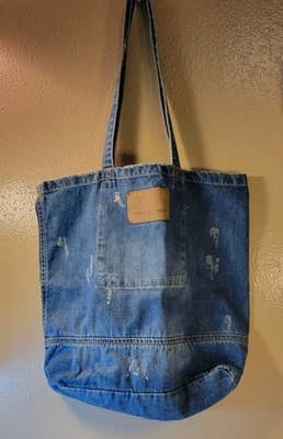 American Eagle Denim Tote Bag Distressed Casual Retro Blue Collegiate - Image 1
