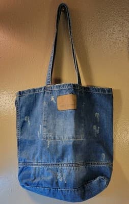American Eagle Denim Tote Bag Distressed Casual Retro Blue Collegiate - Thumbnail 2