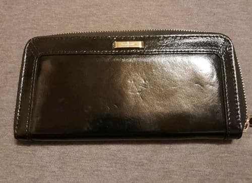 COLE HAAN Womens Zip Around Wallet Organizer Black Patent Leather Lots Of Room - Thumbnail 2
