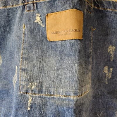 American Eagle Denim Tote Bag Distressed Casual Retro Blue Collegiate - Thumbnail 4