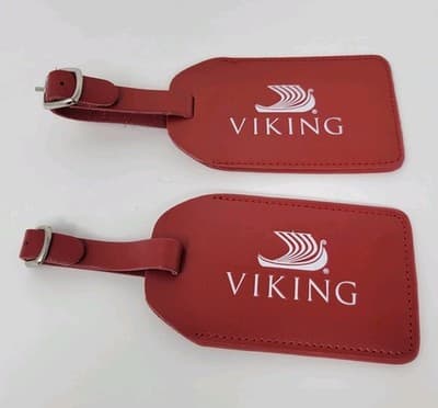 Viking Cruise Lines Red Leather Luggage Tags Set Of 2 Travel Tags - Image 1