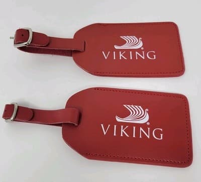 Viking Cruise Lines Red Leather Luggage Tags Set Of 2 Travel Tags - Thumbnail 2