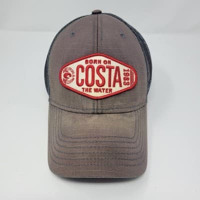 COSTA DEL MAR Trucker Hat Mens Snapback Gray Distressed Born On The Water - Image 1