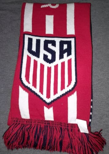 U.S. Soccer Winter Scarf. Red White & Blue USA 60” Long with Fringe - Image 1