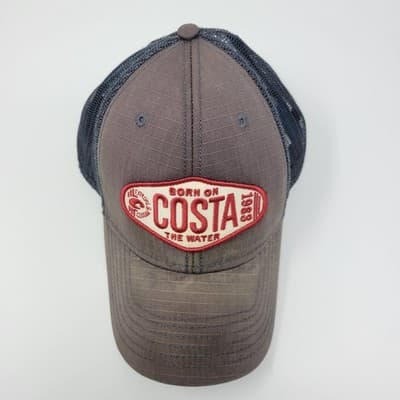 COSTA DEL MAR Trucker Hat Mens Snapback Gray Distressed Born On The Water - Thumbnail 5