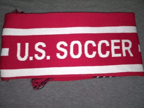 U.S. Soccer Winter Scarf. Red White & Blue USA 60” Long with Fringe - Thumbnail 2