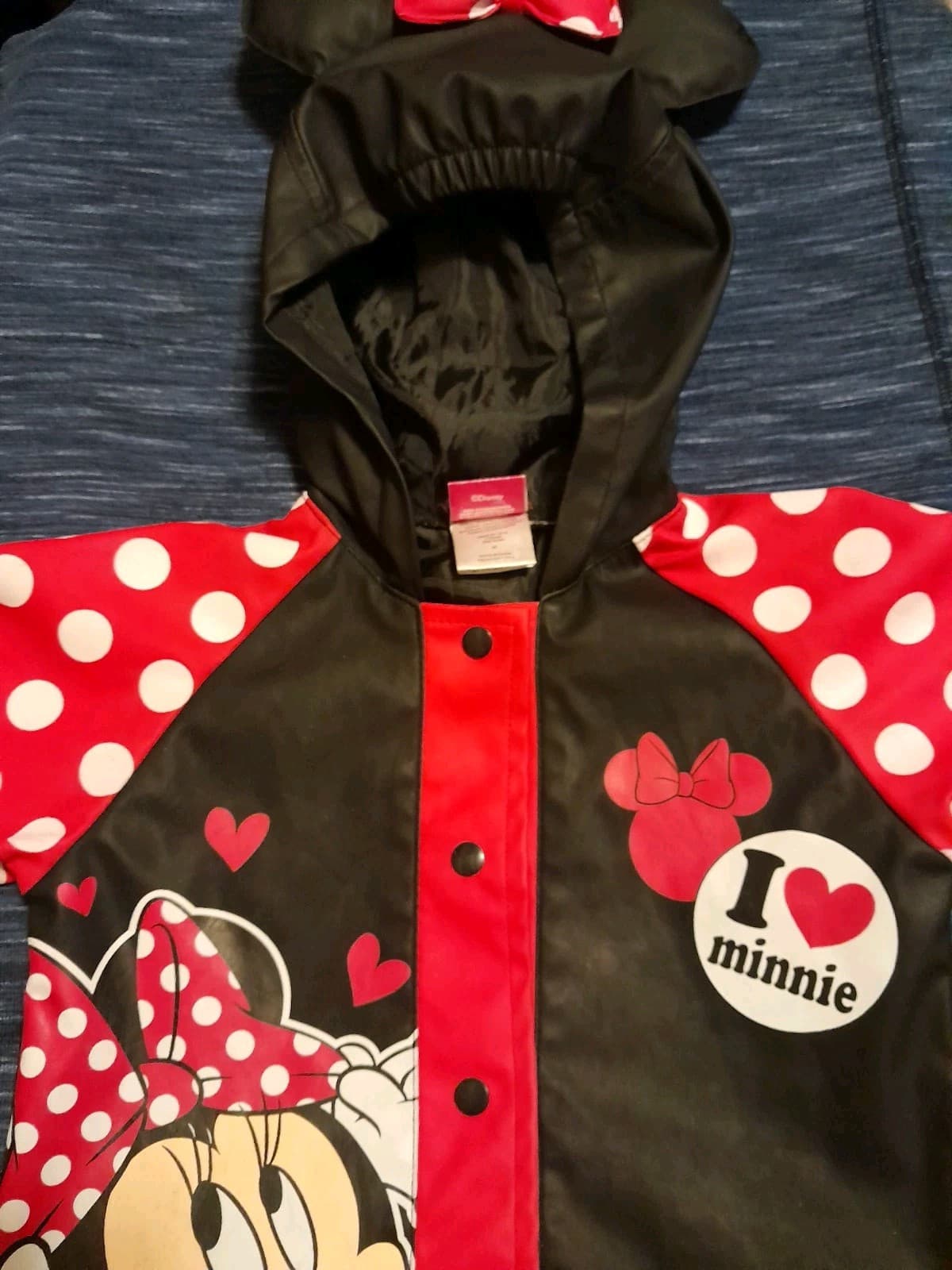 Disney Minnie Mouse Red White Polka Dot Raincoat Jacket I Heart Minnie Size 2T - Image 1