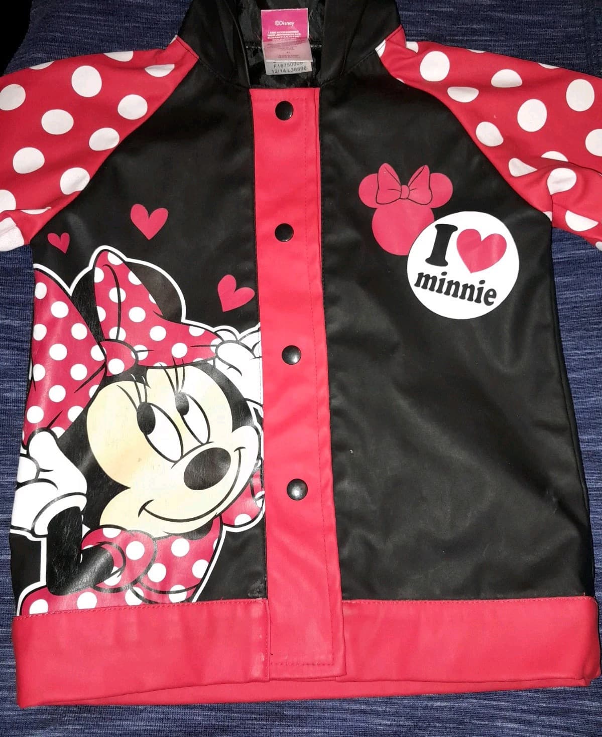 Disney Minnie Mouse Red White Polka Dot Raincoat Jacket I Heart Minnie Size 2T - Thumbnail 2
