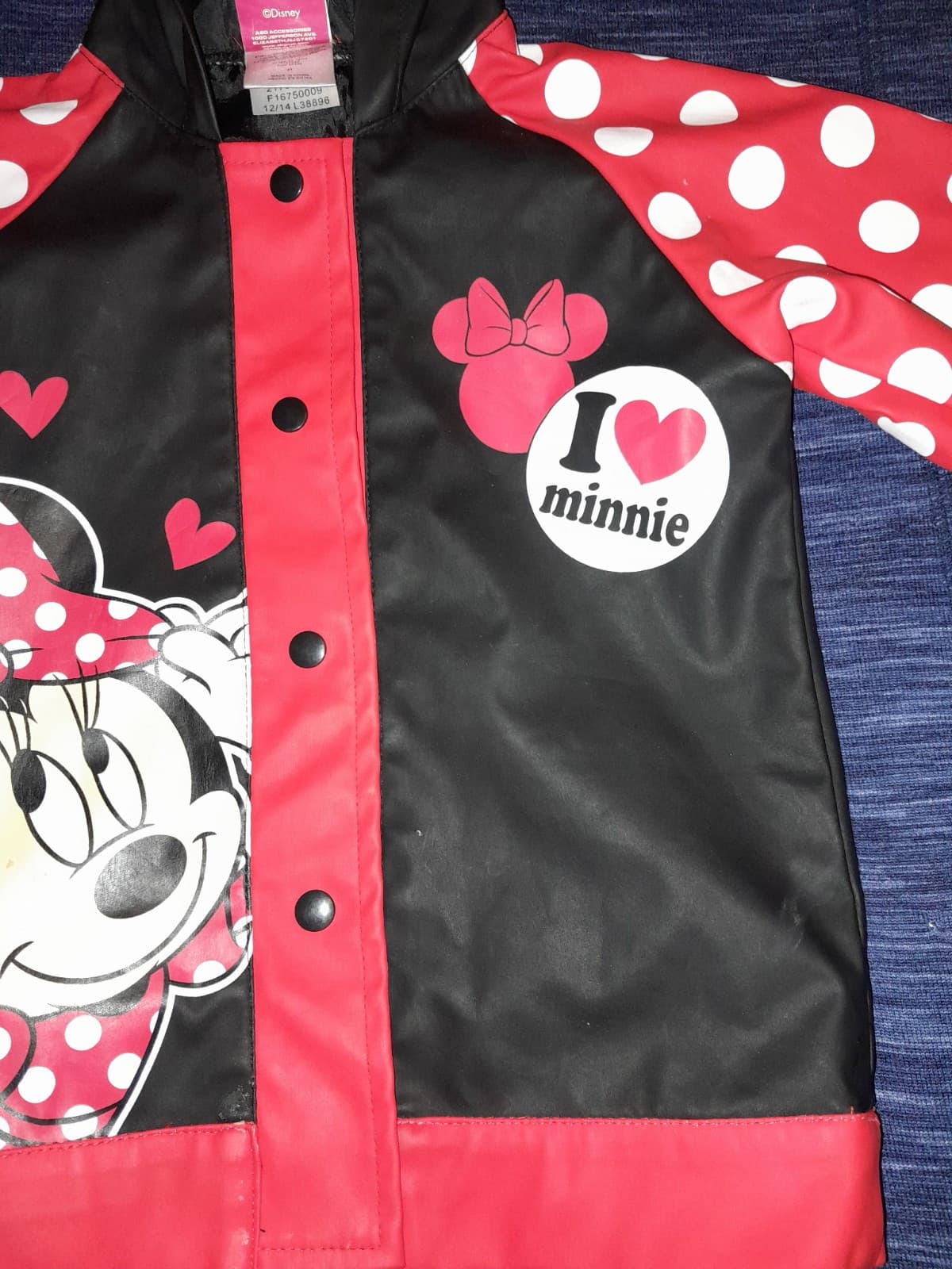 Disney Minnie Mouse Red White Polka Dot Raincoat Jacket I Heart Minnie Size 2T - Thumbnail 5