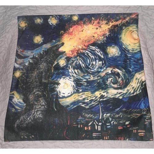 Godzilla King of the Monsters Van Gogh Starry Night Throw Pillow Case Decorative - Image 1