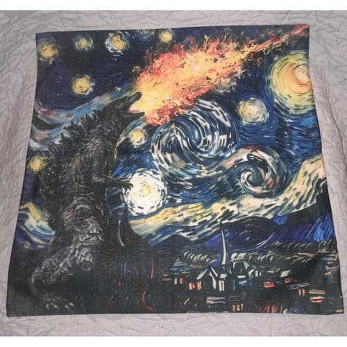 Godzilla King of the Monsters Van Gogh Starry Night Throw Pillow Case Decorative - Thumbnail 2