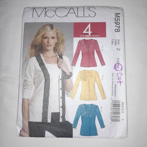 McCall’s M5978 Sewing Pattern Women’s Tops & Cardigans Size Z (LG–XXL) Cut - Image 1