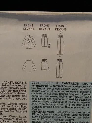 BUTTERICK 3689 Very Easy JACKET SKIRT PANTS Totally 80's Sz 8 10 12 Pattern UC - Thumbnail 3