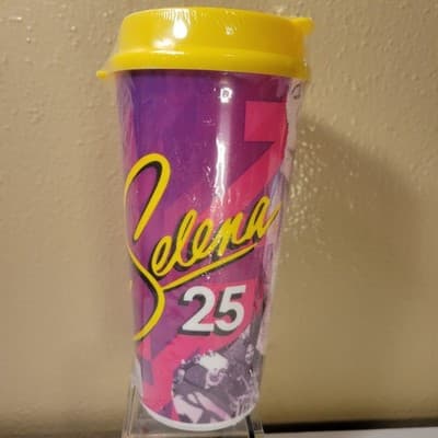 Selena Quintanilla 25th Anniversary Travel Mug Tumbler Cup New Sealed Yellow Top - Thumbnail 2