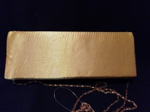Rhinestone Accent Satin Pleated Clutch Purse Beige Tan Gold 10" × 4" Elegant New - Thumbnail 3