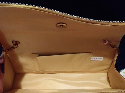 Rhinestone Accent Satin Pleated Clutch Purse Beige Tan Gold 10" × 4" Elegant New - Thumbnail 5
