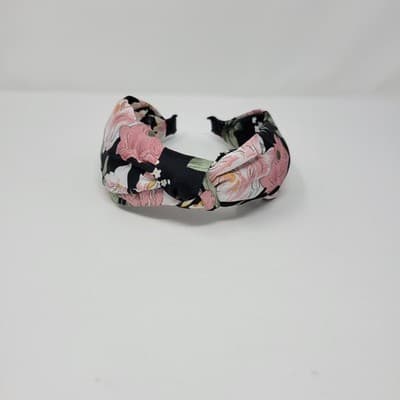 Womens Knot Headband Black Floral Wide Fabric Hairband Boho Style - Thumbnail 2