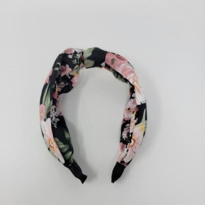 Womens Knot Headband Black Floral Wide Fabric Hairband Boho Style - Thumbnail 3