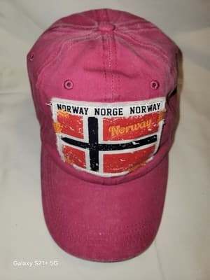 Norway Norge Flag Slideback Cap Hat Pink Adjustable Patriotic Cotton Distressed - Image 1