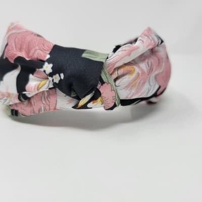 Womens Knot Headband Black Floral Wide Fabric Hairband Boho Style - Thumbnail 5