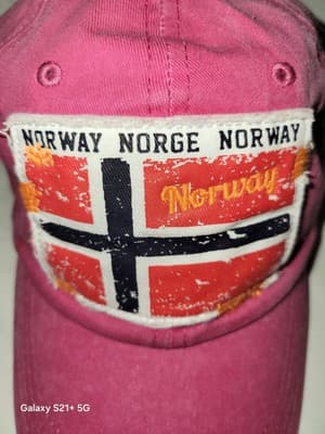 Norway Norge Flag Slideback Cap Hat Pink Adjustable Patriotic Cotton Distressed - Thumbnail 2