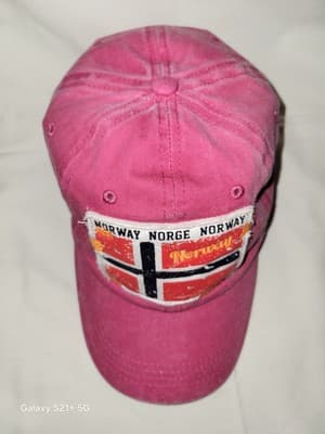 Norway Norge Flag Slideback Cap Hat Pink Adjustable Patriotic Cotton Distressed - Thumbnail 3