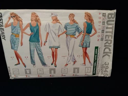 Butterick 3945 Very Easy Tops Dress Shorts Pants Belt Sz XS S M L 6 8 10 Pattern - Image 1