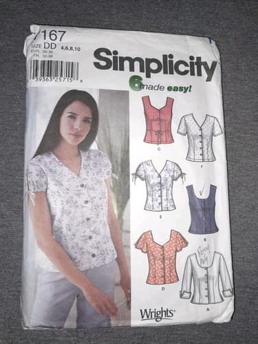 Simplicity 7167 Blouse Sleeve Variations Misses Sz 4-10 Sewing Pattern CUT to 10 - Image 1