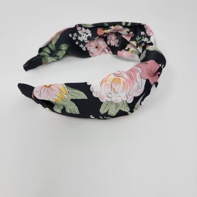 Womens Knot Headband Black Floral Wide Fabric Hairband Boho Style - Thumbnail 4