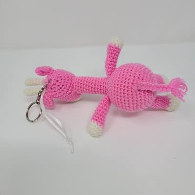 Handmade Pink Giraffe Crochet Plush Keychain Backpack Charm 6in Cute - Thumbnail 4