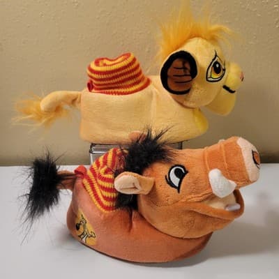 Disney Lion King Slippers Simba & Pumbaa Plush 3D Toddler Size 5/6 w/ Timon Logo - Image 1