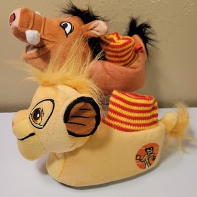 Disney Lion King Slippers Simba & Pumbaa Plush 3D Toddler Size 5/6 w/ Timon Logo - Thumbnail 2