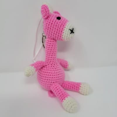 Handmade Pink Giraffe Crochet Plush Keychain Backpack Charm 6in Cute - Thumbnail 3
