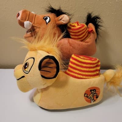 Disney Lion King Slippers Simba & Pumbaa Plush 3D Toddler Size 5/6 w/ Timon Logo - Thumbnail 4
