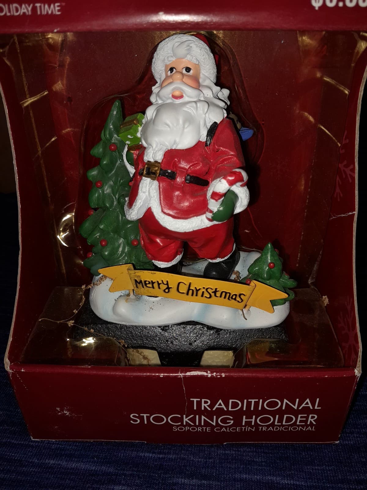 Vtg Holiday Time Stocking Hanger Santa Claus w Christmas Banner "Merry Christmas - Thumbnail 2