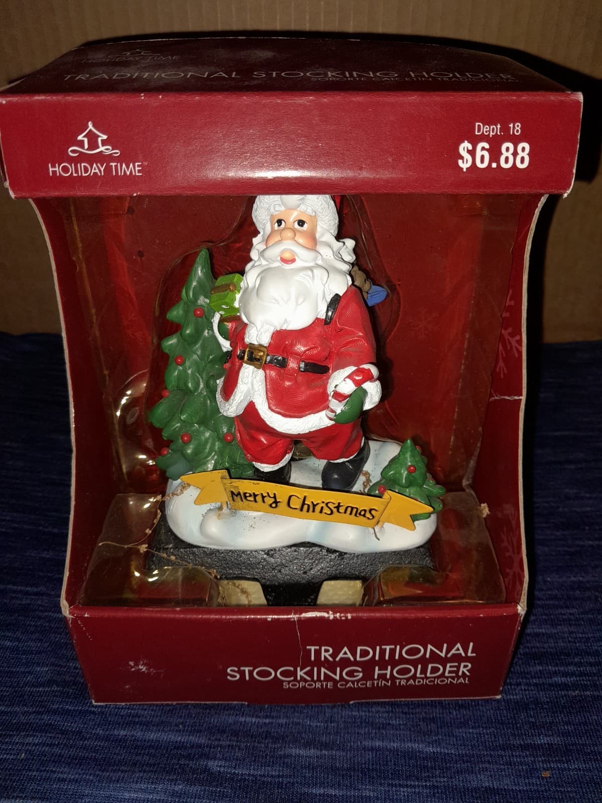 Vtg Holiday Time Stocking Hanger Santa Claus w Christmas Banner "Merry Christmas - Image 1