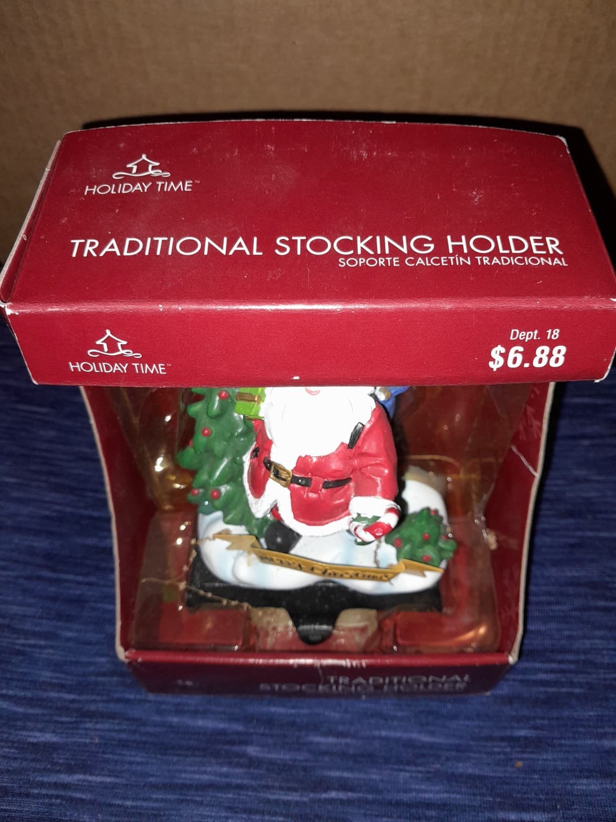 Vtg Holiday Time Stocking Hanger Santa Claus w Christmas Banner "Merry Christmas - Thumbnail 4
